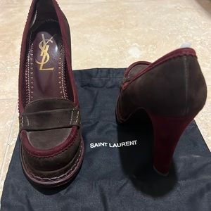 Saint Laurent YSL maroon brown heels - suede